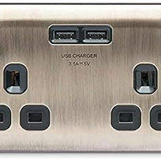 BG Electrical NAB22U3B Nexus Metal Antique Brass Double Switched 13A Power Socket With USB Charging - 2X USB Sockets (3.1A) Black Insert