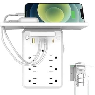 2025 New Preliminark Wall Outlet Extender with Shelf and Night Light, Multi Plug Outlet Splitter with Detachable Mobile Storage Rack, Relativelk 9 in 1 Wall Charger of Surge Protector (1PC)