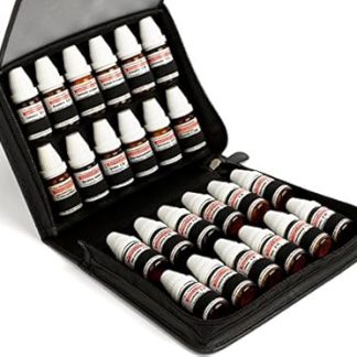 Pocket pharmacy made of black cowhide leather for 24 DHU glasses (10 ml) or 10 ml bottles for oils, essences and liquids