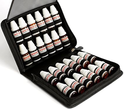 Pocket pharmacy made of black cowhide leather for 24 DHU glasses (10 ml) or 10 ml bottles for oils, essences and liquids