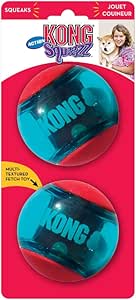 KONG Squeezz Action Ball Red - Interactive Squeaky Fetch Toy with Multiple Textures - For Large Dogs
