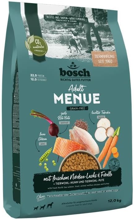 Bosch HPC Menue Adult with North Sea Salmon & Trout Grain-Free Dry Dog Food for Adult Dogs of All Breeds 1 x 12 kg