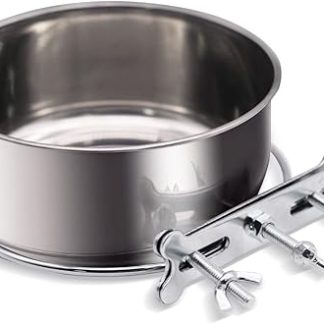 FANGZHE Hanging Dog Bowl, Sturdy, Durable, Stainless Steel with Three Bolt Holder, Hanging Cage Feeding Bowl, Suitable for Small Dogs (Screw Hook)