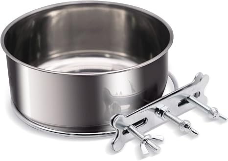 FANGZHE Hanging Dog Bowl, Sturdy, Durable, Stainless Steel with Three Bolt Holder, Hanging Cage Feeding Bowl, Suitable for Small Dogs (Screw Hook)