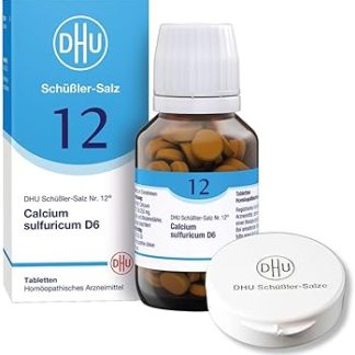 DHU Schüßler Salt No. 12 Calcium Sulfuricum D6 - Минеральная соль для суставов - Оригинальная - Экологически чистая, в фармацевтической стеклянной упаковке, 200 таблеток в футляре для таблеток.