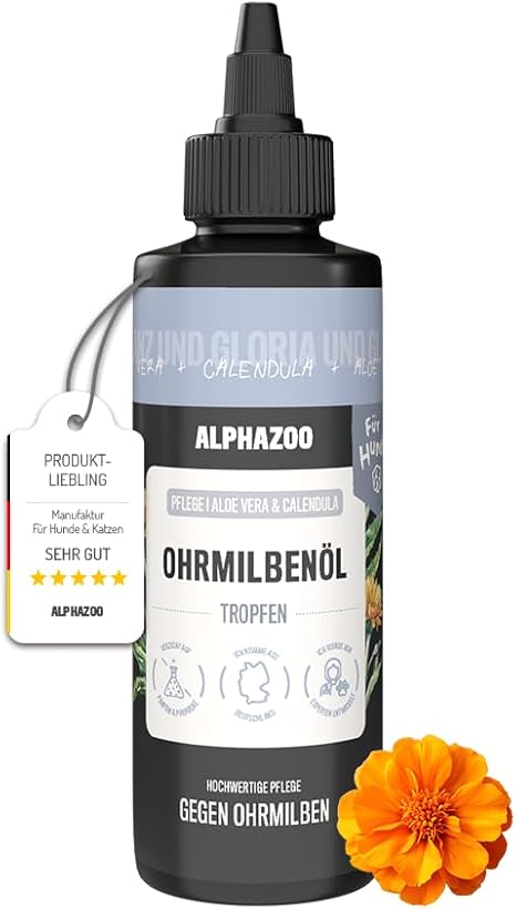 alphazoo Anti Ear Mite Oil for Dogs - 100 ml | Instant Ear Drops Against Mites & Ear Veins | Gentle, Natural Ear Care - Soothes Itching & Protects Sensitive Dog Ears
