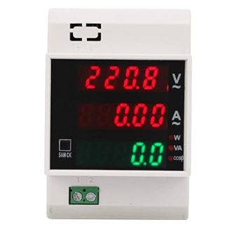 Digital DIN Rail Energy Meter, LED Voltmeter, Ammeter, Active Power Factor Meter, High Precision Current Multimeter with Double Display (AC80-300/100A)