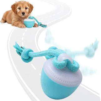comepew Interactive Dog Toy, Smart Automatic Rolling Ball with 3 Modes Dog Bell, Dog Toy with Cord, Cat Toy, Electric 360° Interactive Dog Toys (Blue)