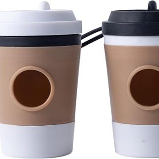 2-piece dog waste bag dispenser with coffee cup design, waste bag dispenser for dogs, products for pets outdoors, dog waste bag holder, with elastic lanyard