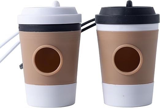 2-piece dog waste bag dispenser with coffee cup design, waste bag dispenser for dogs, products for pets outdoors, dog waste bag holder, with elastic lanyard