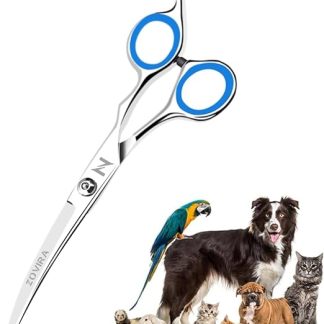 Zovira Professional Dog Grooming Scissors, 6.5 Inch Curved Dog Scissors, Round Tip and Paw Scissors for Cutting Dog Hair