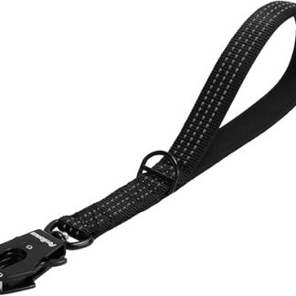 PetBonus Robust Short Dog Lead 30 cm, Nylon Short Guide with Quick Release, Padded Handle, Reflective Training Lead for Large Medium Dogs (Black)