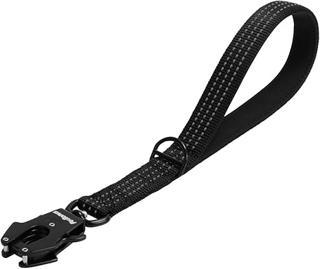 PetBonus Robust Short Dog Lead 30 cm, Nylon Short Guide with Quick Release, Padded Handle, Reflective Training Lead for Large Medium Dogs (Black)