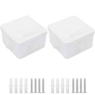 LeMotech ABS Plastic Dustproof Waterproof IP65 Junction Box Universal Electrical Project Housing White External Dimensions 80 x 80 x 50 mm (Pack of 2)