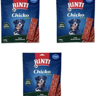 Rinti Chicko Maxi Wild | Pack of 3 | 3 x 250 g | Supplementary Feed for Adult Dogs | Easy to digest and digestible | Delicate Game Meat Strips | No Soy