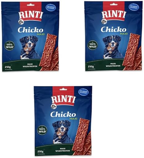 Rinti Chicko Maxi Wild | Pack of 3 | 3 x 250 g | Supplementary Feed for Adult Dogs | Easy to digest and digestible | Delicate Game Meat Strips | No Soy