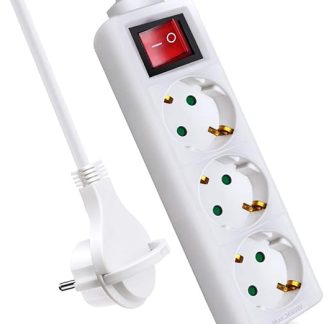 ExtraStar power strip 3-fold (multiple socket outlet with Save Energy switch for power saving, cable 1.5m, IP20, child safety lock, flat plug) 16A, 3680W, White
