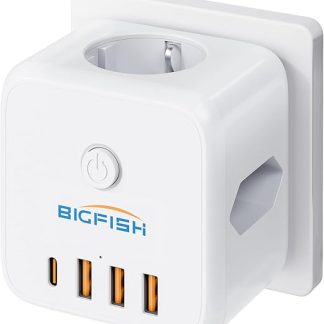 Bigfish Power Strip with USB C, Multiple Socket with 4 USB, Socket Cube without Cable, Multiple Plug for Socket with Switch, 3 Way Socket Adapter for Office, Home