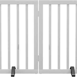 Semiocthome Free Standing Pet Gate with 2 Stands, Bamboo Dog Gate for Doors, Dog Gates for Home, Puppy Gate for Stairs, Foldable Safety Fence, 24 Inch Height, 2 Panels, Complete