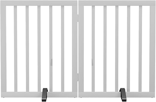 Semiocthome Free Standing Pet Gate with 2 Stands, Bamboo Dog Gate for Doors, Dog Gates for Home, Puppy Gate for Stairs, Foldable Safety Fence, 24 Inch Height, 2 Panels, Complete