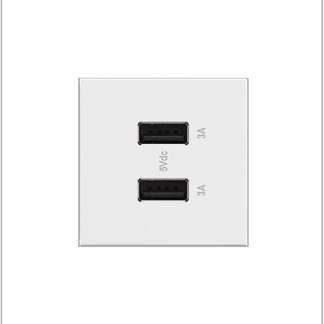 adorne Full Size 6A A/A USB Output White ARUSB2AA6W4