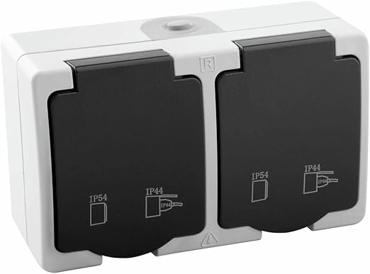Double Socket - Surface IP54, Waterproof and Dustproof, Ideal for Outdoor Use, Easy Installation and Durable Material