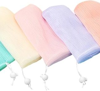 Pack of 5 Soap Bags Layered Thick Mesh in Green, Beige, Orange, Pink, Practical Lightweight Soap Bags for Solid Soap Pieces, Foam, Creating Gentle Exfoliation for Travel and Home