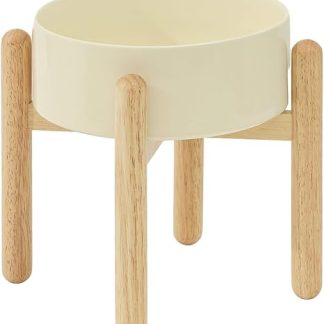 Havniva Ceramic 8.2inch Raised Dog Bowl with Stand for Large - Breed Dogs, Pet Food and Water Feeder( Single Bowl with Stand - Beige)