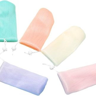 DOITOOL Pack of 5 Coloured Mesh Soap Bags with Drawstring, Gentle Exfoliation and Rich Foam for Solid Soap, Versatile for Face and Body Care
