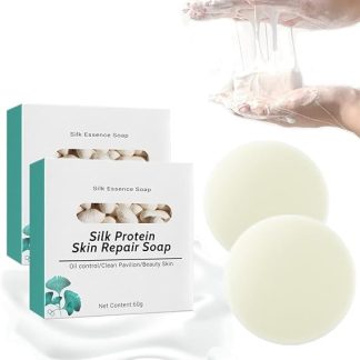 2 x Vucdi Collagen Milk Whitening Soap, Silk Protein Skin Repair Soap, Goat Milk Soap Silk Protein Essence Soap for Firm & Brightening Skin, Deep Cleans