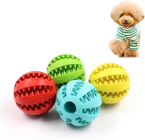 Roysmart Pack of 4 Robust Dog Balls, Dog Ball with Dental Care Function, Bite Resistant Dog Toy, Natural Rubber Dog Feeder Ball for Small Dogs (5 cm)