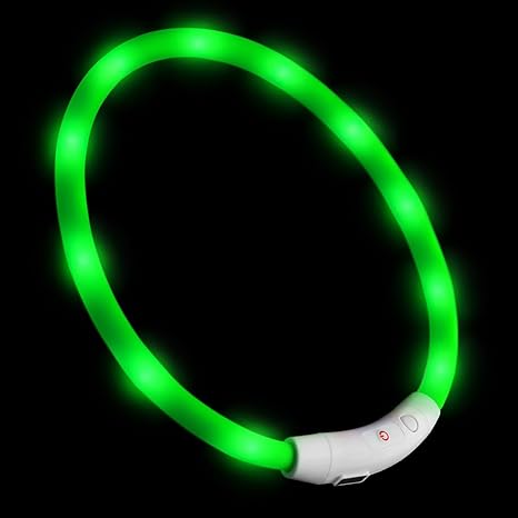 Precorn Dog Collar LED USB Silicone Light Collar for Dogs Rechargeable via USB (Size S-L to 18-65 cm can be Shortened Individually) in Various Colours