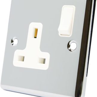 AET CPC1GSOCWH 13 A 1-Gang Polished Chrome Classical Single Plug Socket with White Insert Plastic Rocker Switch