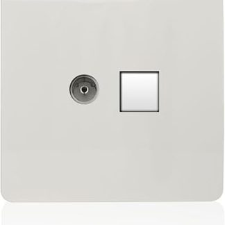 Trendi Artistic Modern Glossy Tactile TV Co-axial Socket + Telephone Socket White ART-TLP+TVWH