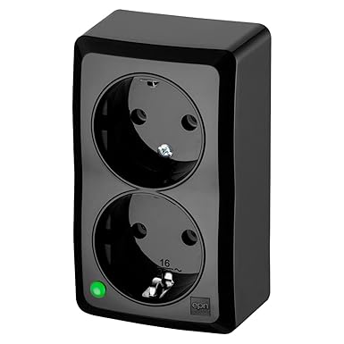 asvendo Electro/Surface-Mounted Series/Light Switch/Toggle Switch/Push Button / 1-Way Socket / 2-Way Socket/Black (2-Way Socket)