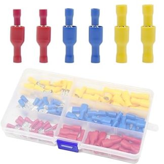 Yosawo 120pcs AWG 22-16 16-14 12-10 PVC Fully Insulated Male/Female Spade Quick Disconnect Electric Insulated Crimp Terminals Connector Set (PVCGM)