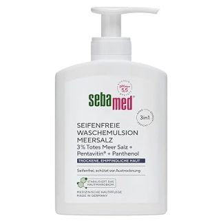 SEBAMED Soap-free washing emulsion sea salt with dispenser 200 ml, for particularly mild cleaning of dry and sensitive skin, suitable for hand, face and body cleansing