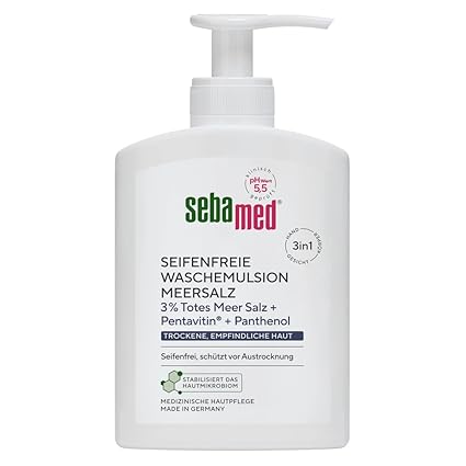 SEBAMED Soap-free washing emulsion sea salt with dispenser 200 ml, for particularly mild cleaning of dry and sensitive skin, suitable for hand, face and body cleansing