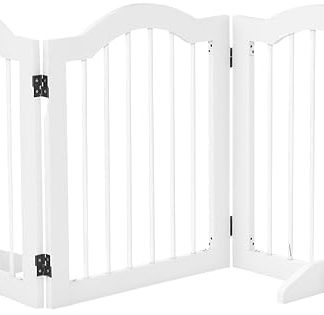 PawHut Dog Barrier 3-Piece 154.5 x 61 cm Foldable Dog Gate with Door, Door Safety Gate with 2 Support Feet, Freestanding Stair Gate for Kitchen, Hallway, White