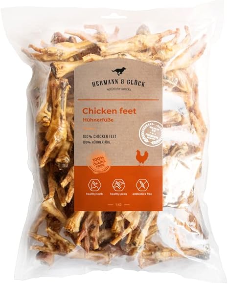 Hermann & Glück Chicken Feet for Dogs 1 kg / 2 kg Grain-Free Premium Natural Dog Treats Oral Hygiene Chew Snacks for Dogs Dog Snacks Dried Chicken Feet for Dogs Chicken Foot