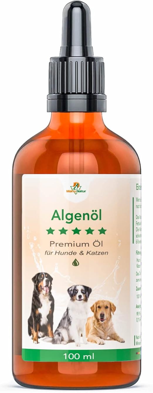 Mahu Natur 100 ml Algae Oil for Dogs - Vegan and Sustainable Alternative Made from Micro Plants - Sustainable Glass Bottle with Glass Pipette