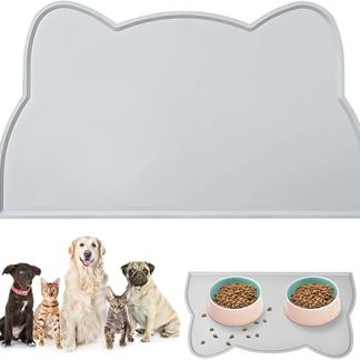 vsshe Bowl Mat for Small Dogs and Cats, 44 x 25 cm Bowl Mat Silicone Waterproof and Non-Slip Silicone Feeding Bowl Mat for Cat Bowl Feeding Mats (Grey)