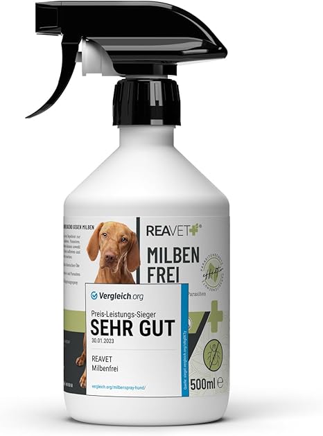 TESTURTEIL SEHR GUT ReaVET Anti Mite Spray for Dogs, Cats & Horses 500 ml - Mite Spray with Instant Effect Against Itching & Infestation, Anti Mite Spray I Mite Protection to Repel Mites & Parasites