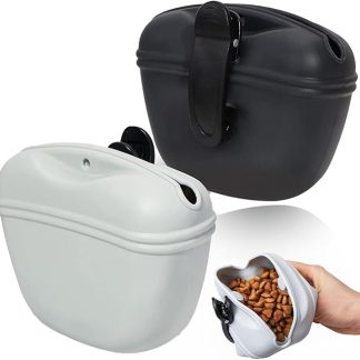 EIHI Pack of 2 Treat Bags for Dogs, Food Bag Dog Training, Dog Food Bag for Dog Training with Clip Magnetic Closure in Silicone for Outdoor Use, Black and Grey, Black, grey