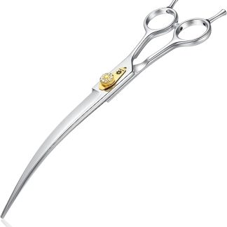 Dream Reach 8 Inch Dog Scissors Curved Fur Scissors - Dog Scissors with Ergonomic Handle, 440C Stainless Steel Fur Scissors for Dogs Cats Cutting, Professional Dog Hair Scissors with Adjustable Screw