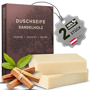 larum sports Solid Shower Soap Men Sandalwood - Solid Shower Gel - Soap for Hair, Body, Face - Solid Shampoo - Men's Natural Soap - 2 x Organic Soap of 85 g