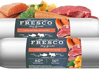 FRESCO Dog Barf Sausage Salmon and Beef with Carrot | Double Pack 2 x 400 g | High Meat Content 80% | Natural Supplementary Food for Dogs | Practical Portion & Cut Resistant