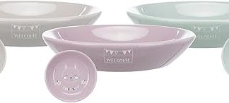TRIXIE 25128 Junior Bowl, Flat, Ceramic, 0.2 l/Diameter 14 cm, Assorted (Purple, Grey, Mint), Assorted Colours
