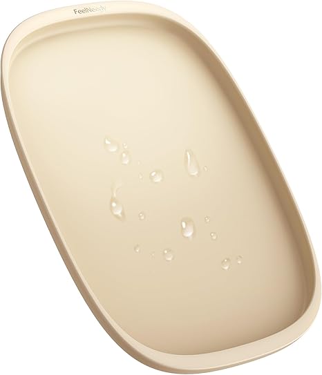 FEELNEEDY Bowl Mat for Dogs and Cats, Non-Slip Pet Feeding Mat with Raised Edge to Prevent Leaks, High-Quality Silicone Mat, Easy to Clean (45 cm x 30 cm, Beige)