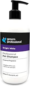 Groom Professional Bright White Dog Shampoo (350ml) - 10:1 Whitening Concentrate for White Coat, Removes Stains and Yellowing, Cleans Deep, Professional Quality, UK